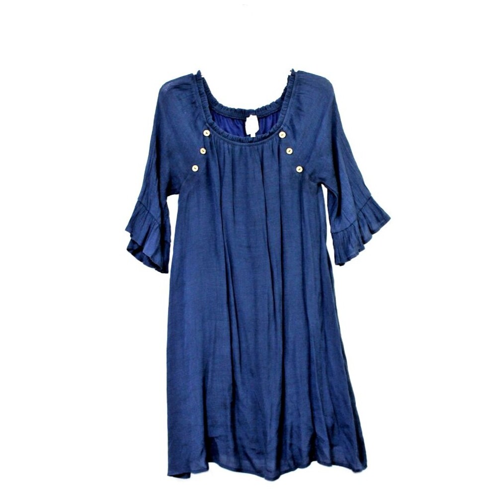 Naif Crinkle Gauze Blue Sz L Dress Ruffle Sleeve Boho Cottagecore